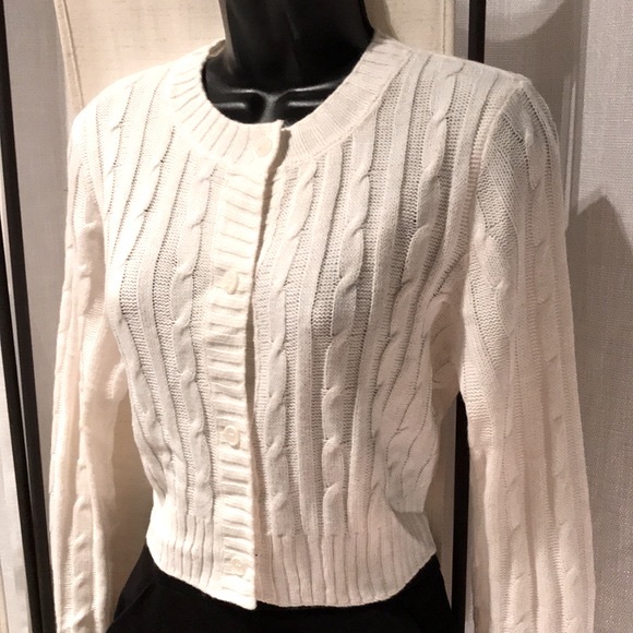 H&M cream ivory cable knit long sleeve sweater cardigan top - Picture 6 of 8